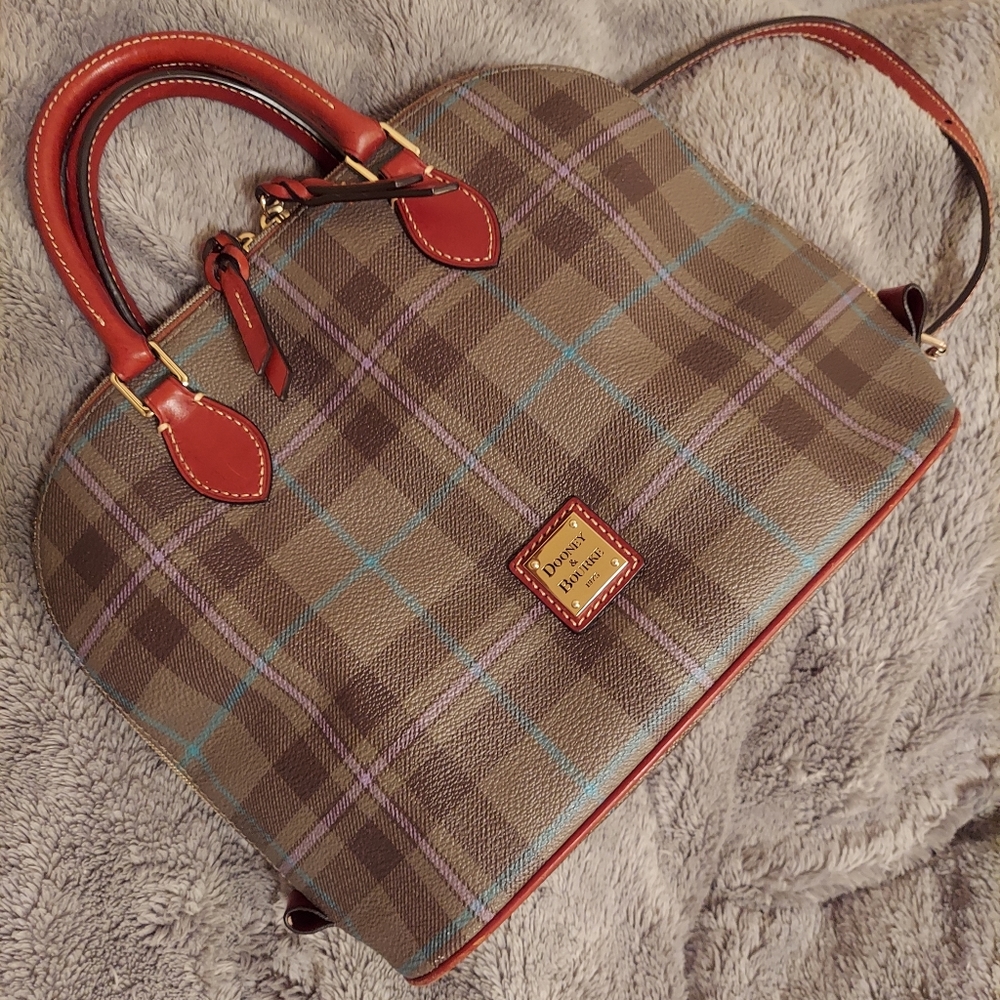 Dooney&Bourke Designer Green Plaid Leather Satchel